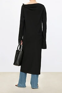 Stretch Silk Knot Shoulder Dress