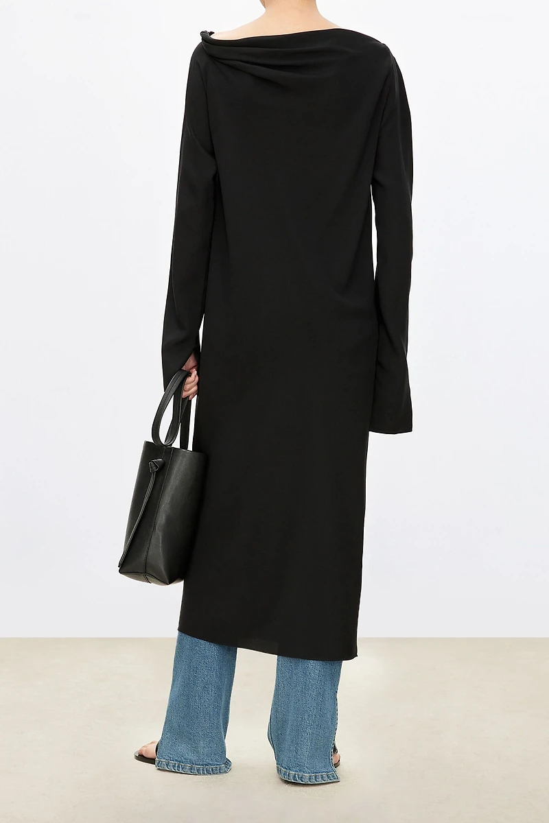 Stretch Silk Knot Shoulder Dress