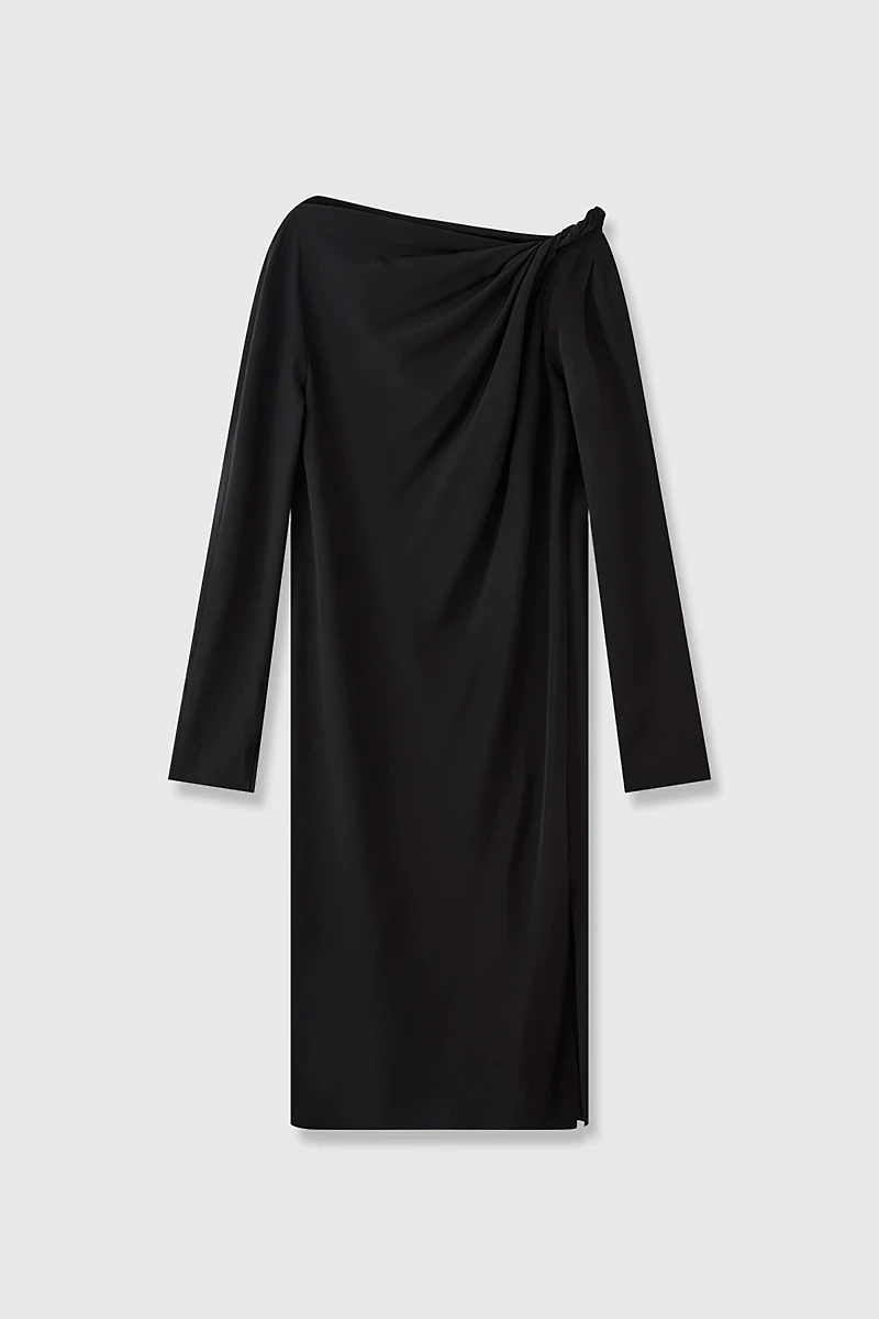Stretch Silk Knot Shoulder Dress