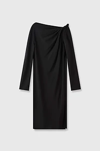 Stretch Silk Knot Shoulder Dress