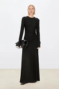 Stretch Wool-Silk Blend Maxi Skirt