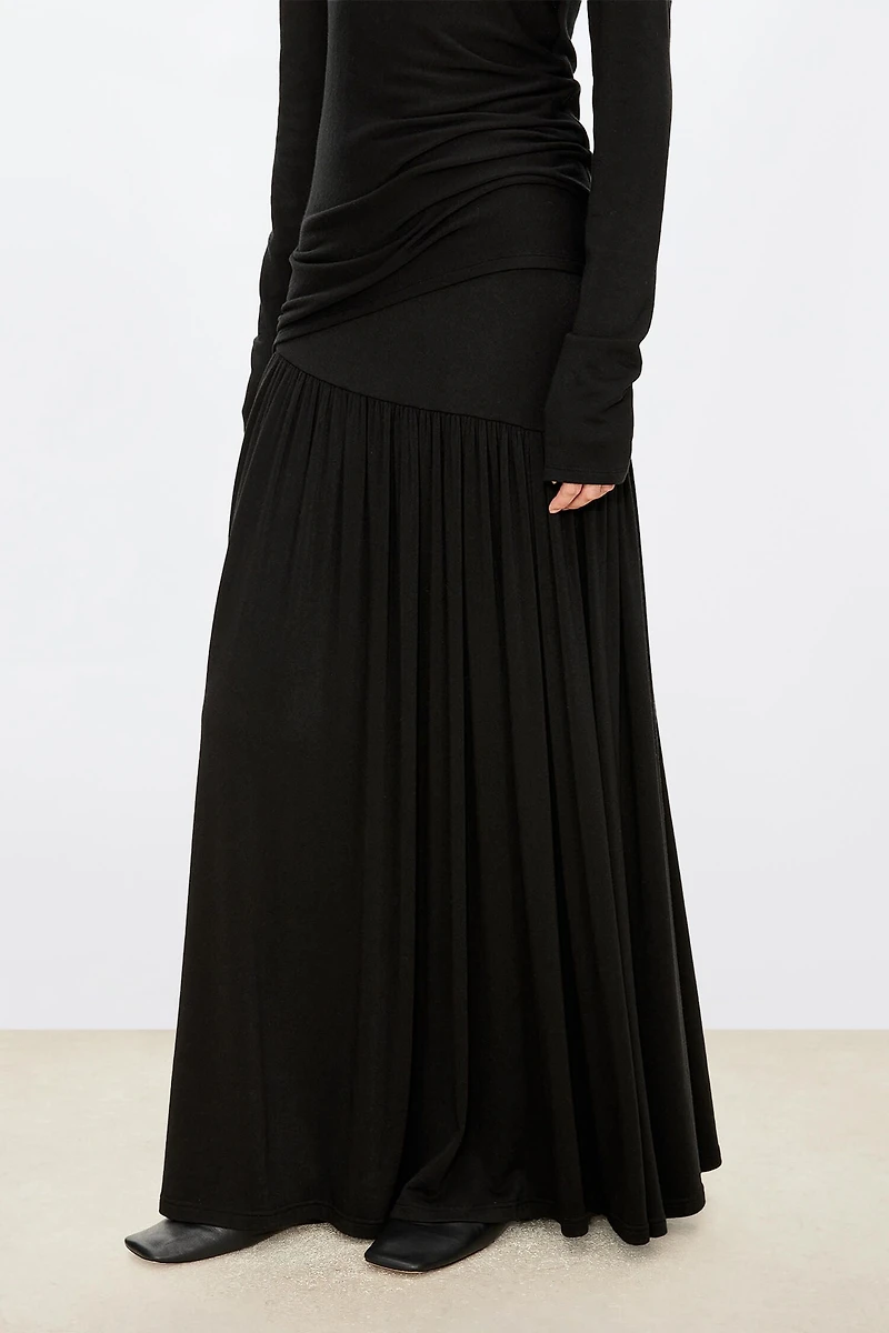 Stretch Wool-Silk Blend Maxi Skirt