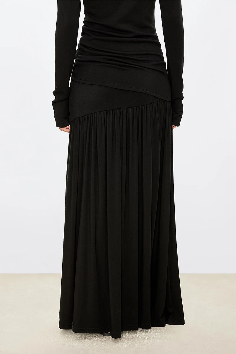 Stretch Wool-Silk Blend Maxi Skirt