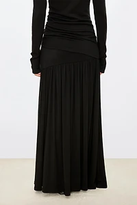 Stretch Wool-Silk Blend Maxi Skirt