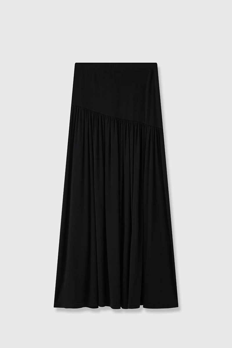 Stretch Wool-Silk Blend Maxi Skirt
