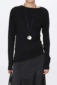 Strong Twist Stretch Silk Pleated Straight Neck Top