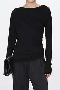 Strong Twist Stretch Silk Pleated Straight Neck Top