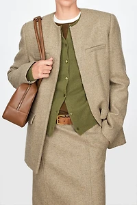 Structured Ultra-Fine Wool Crewneck Blazer