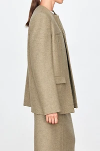 Structured Ultra-Fine Wool Crewneck Blazer