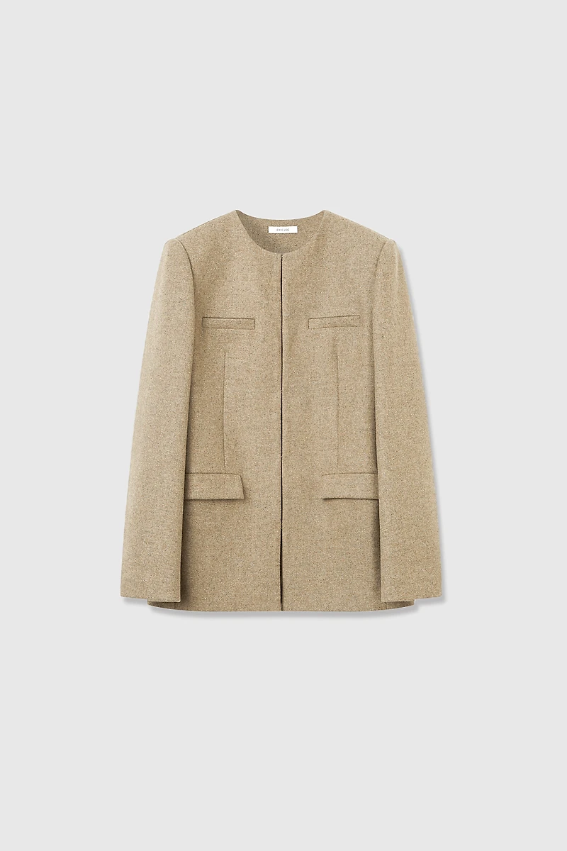 Structured Ultra-Fine Wool Crewneck Blazer
