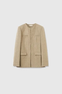 Structured Ultra-Fine Wool Crewneck Blazer