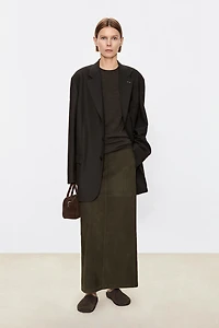 Suede Lambskin Elastic Waist Midi Skirt