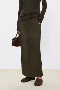 Suede Lambskin Elastic Waist Midi Skirt