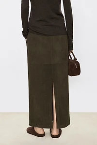 Suede Lambskin Elastic Waist Midi Skirt