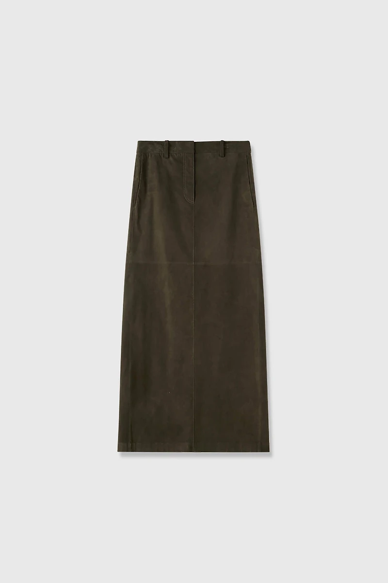 Suede Lambskin Elastic Waist Midi Skirt