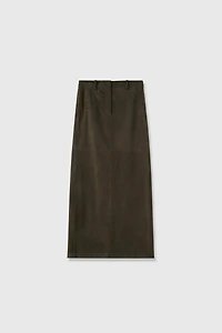Suede Lambskin Elastic Waist Midi Skirt