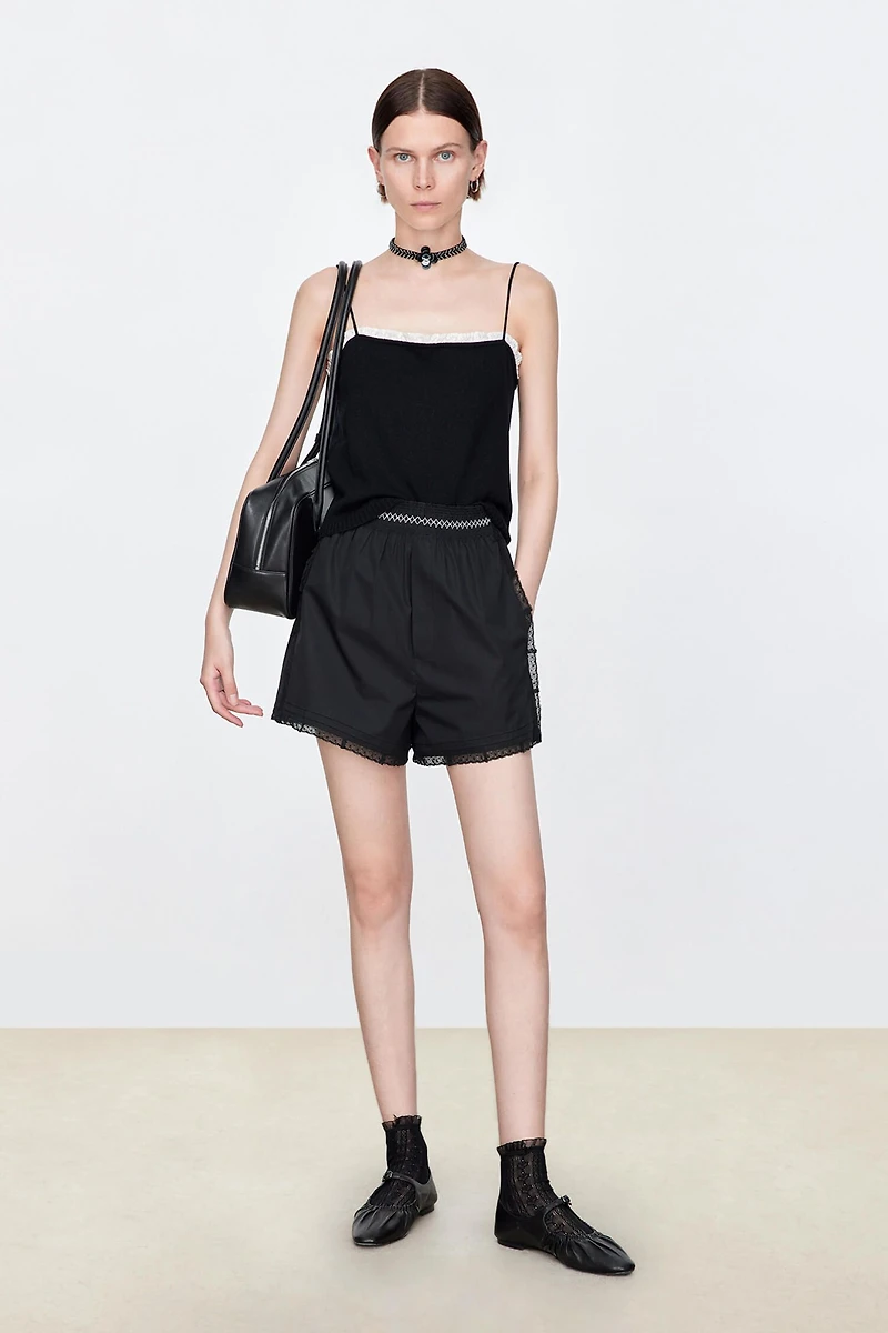 SUPIMA Cotton Lace Trim Gathered Shorts