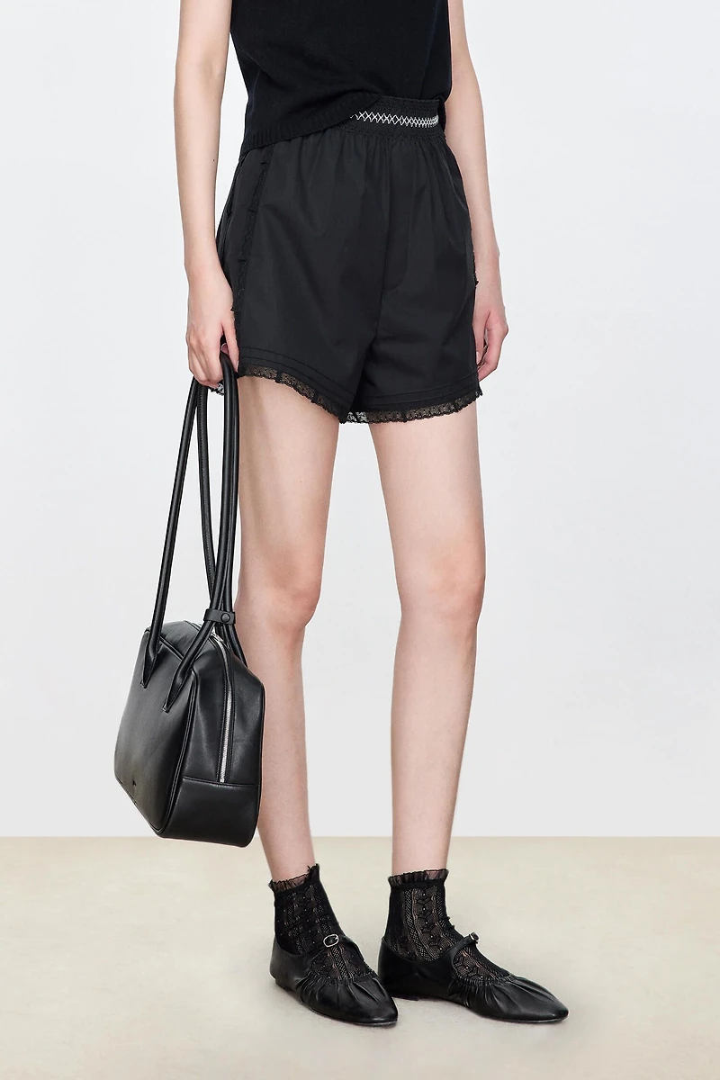 SUPIMA Cotton Lace Trim Gathered Shorts