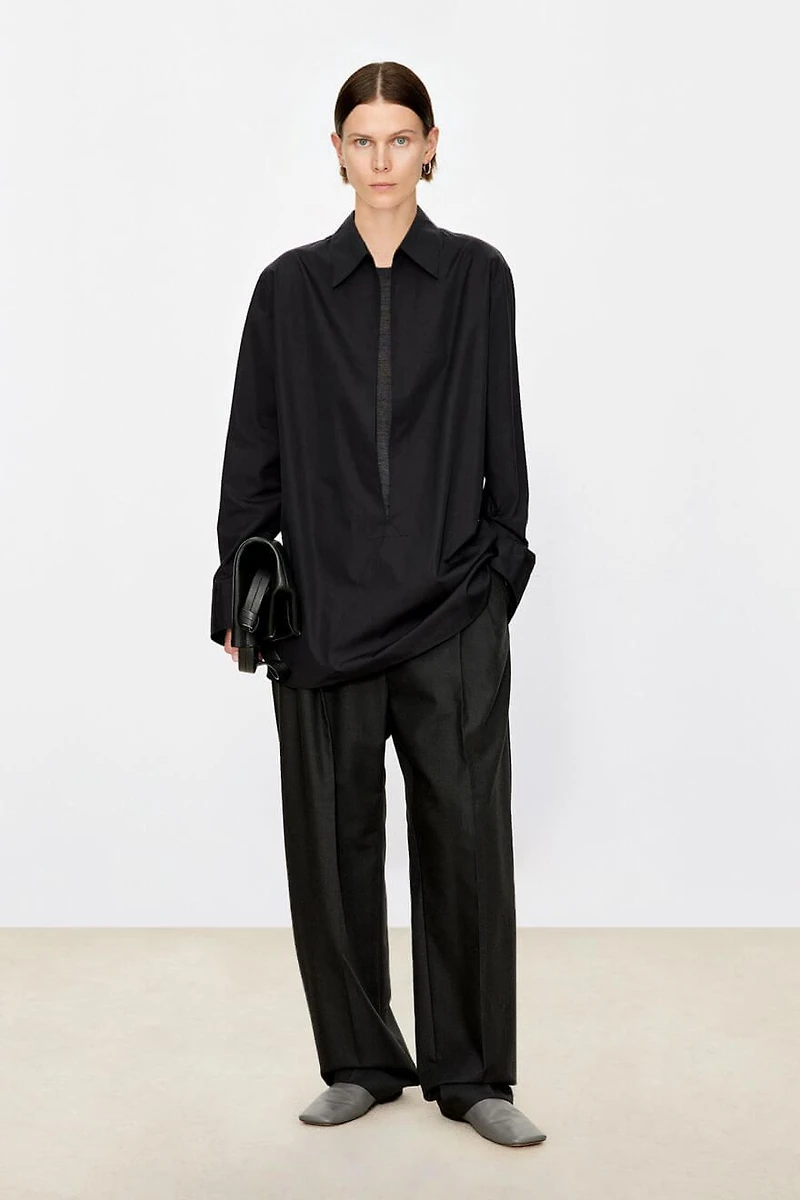 SUPIMA Cotton Poplin Deep V-Neck Shirt