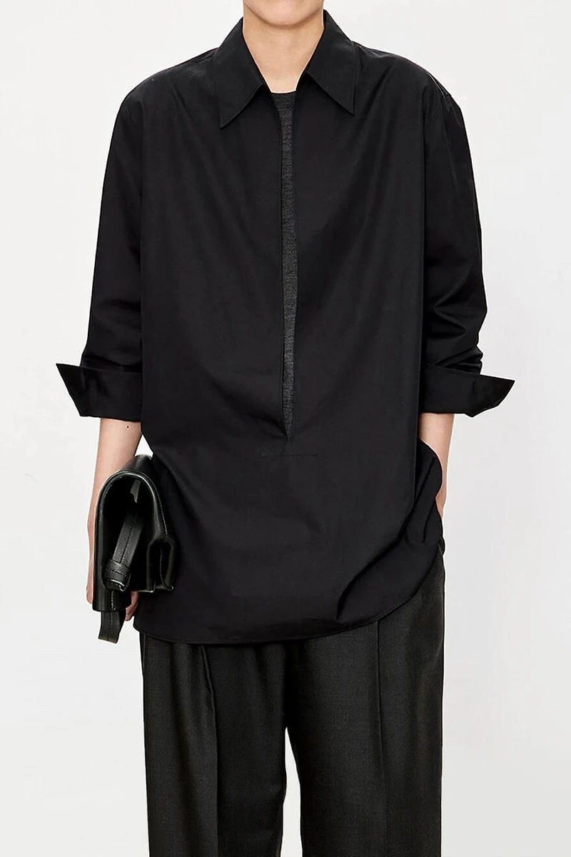 SUPIMA Cotton Poplin Deep V-Neck Shirt