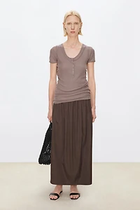 SUPIMA Cotton Paneled Wide Waistband Pleated Skirt