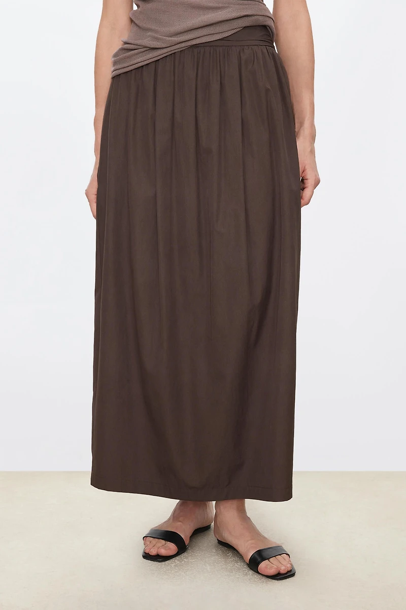 SUPIMA Cotton Paneled Wide Waistband Pleated Skirt