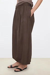SUPIMA Cotton Paneled Wide Waistband Pleated Skirt