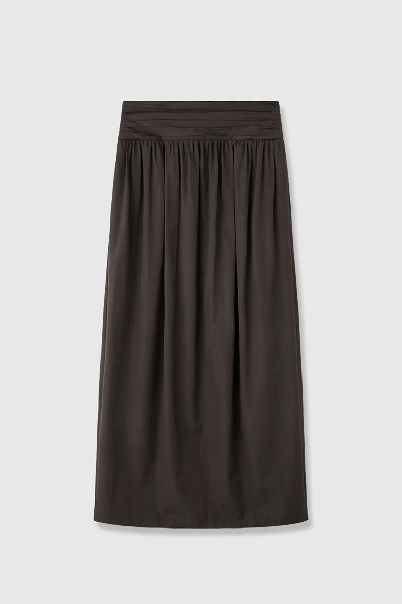 SUPIMA Cotton Paneled Wide Waistband Pleated Skirt