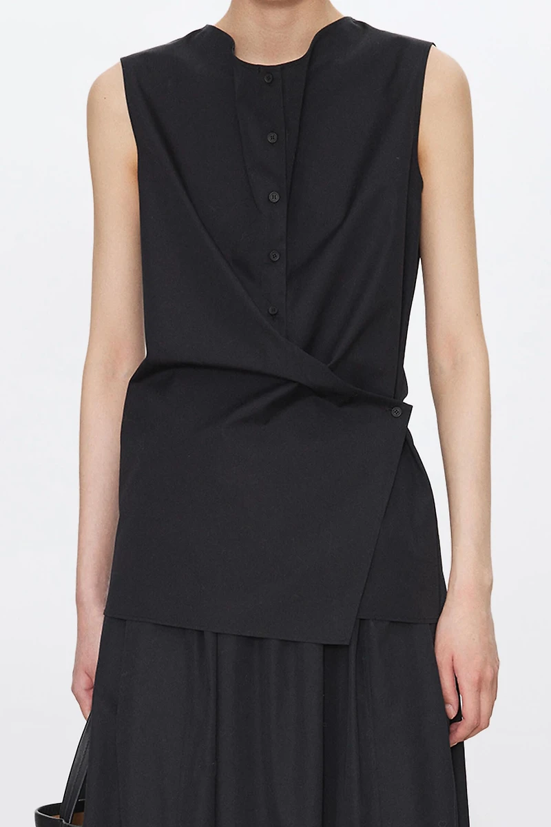 SUPIMA Cotton Sleeveless Draped-Collar Shirt