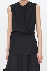 SUPIMA Cotton Sleeveless Draped-Collar Shirt