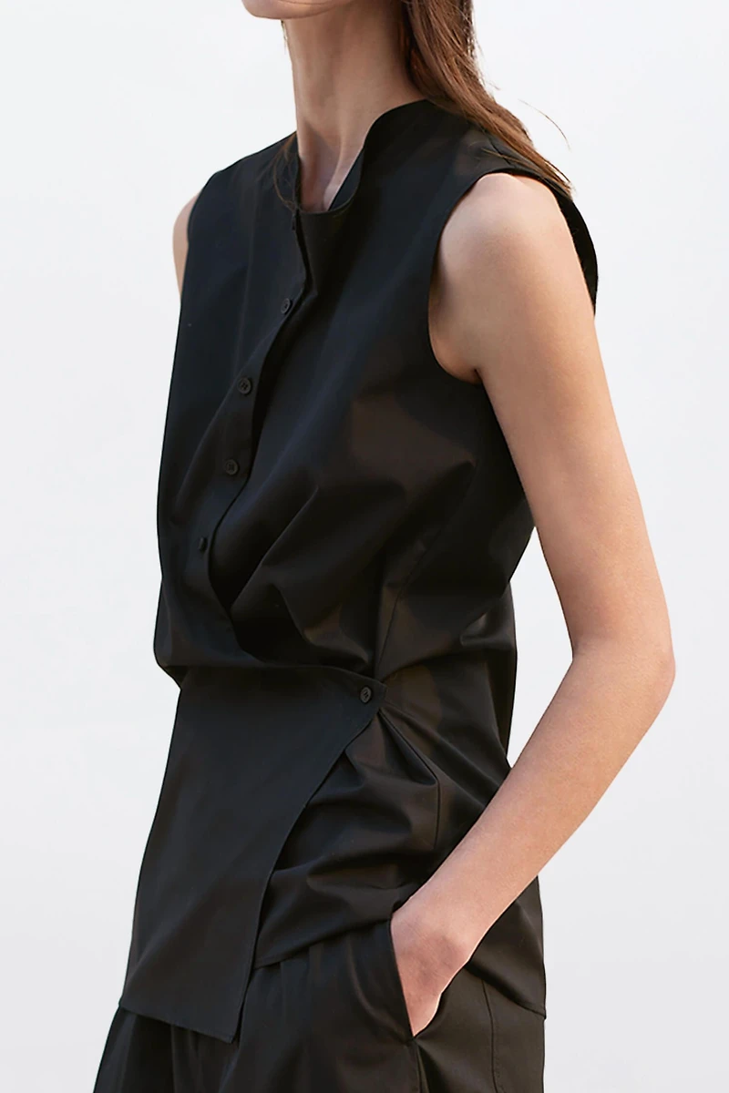 SUPIMA Cotton Sleeveless Draped-Collar Shirt