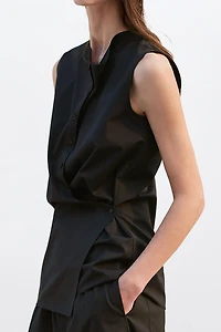 SUPIMA Cotton Sleeveless Draped-Collar Shirt