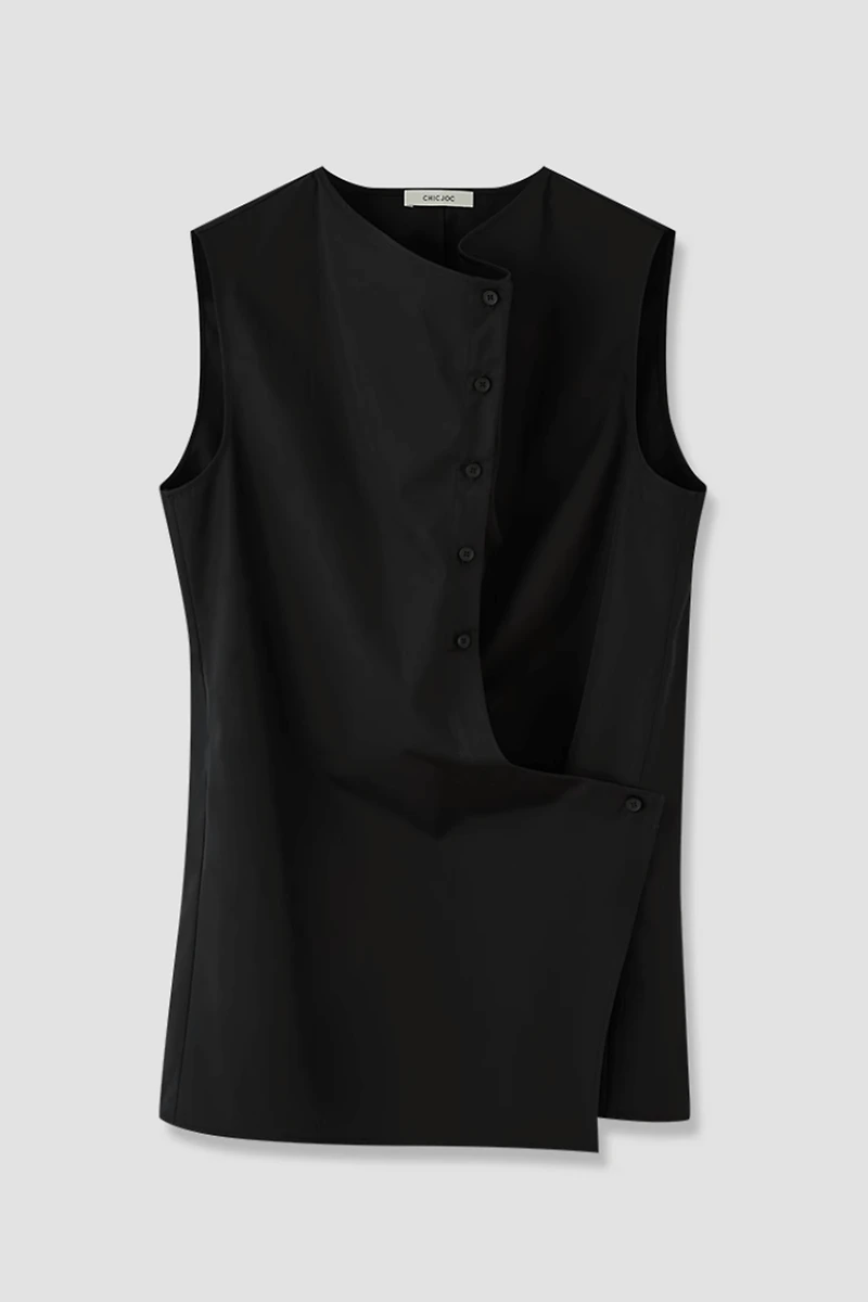 SUPIMA Cotton Sleeveless Draped-Collar Shirt