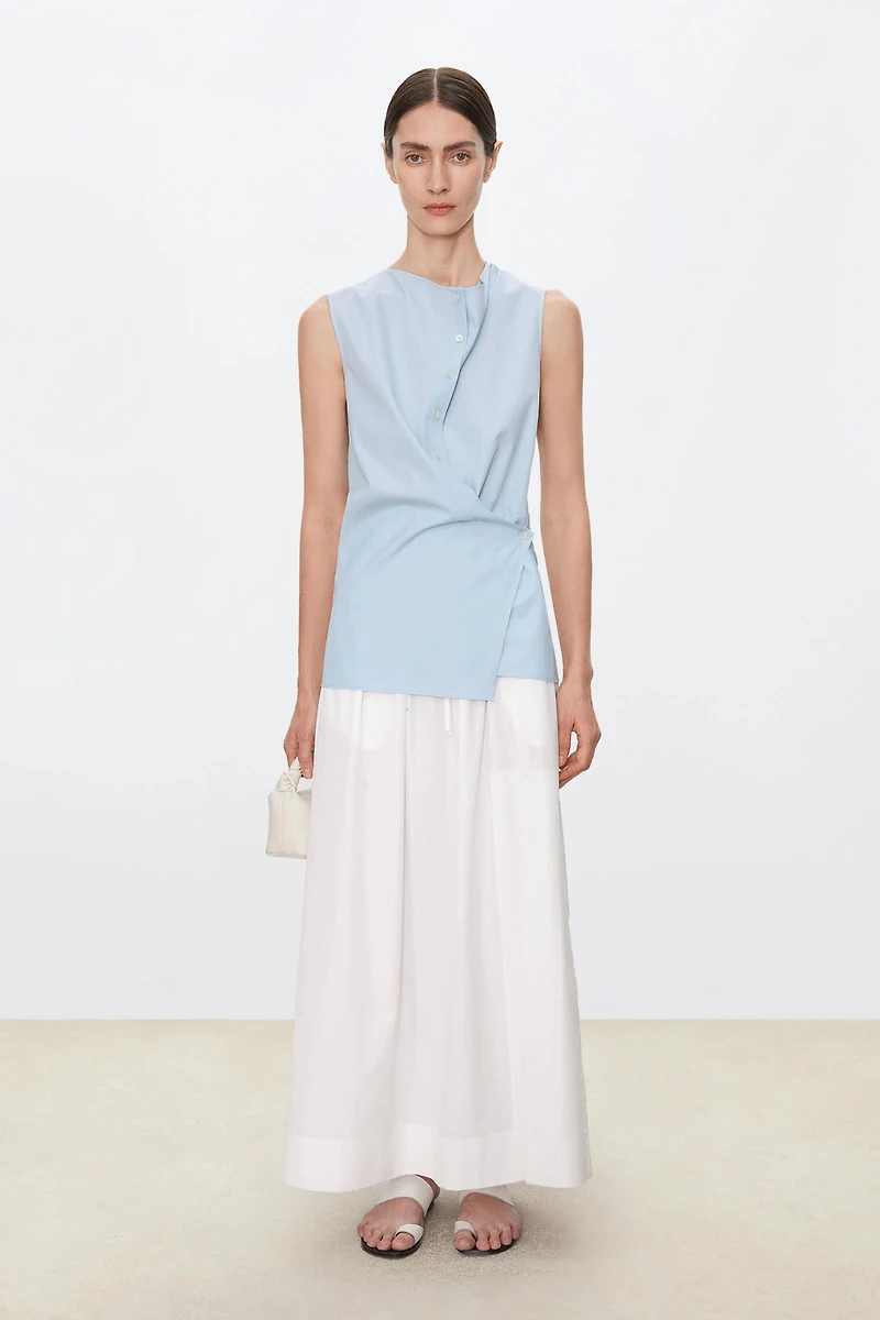 SUPIMA Cotton Sleeveless Draped-Collar Shirt