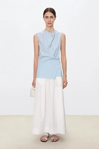 SUPIMA Cotton Sleeveless Draped-Collar Shirt