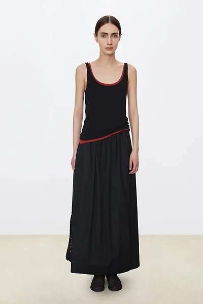 SUPIMA High-Density Pure Cotton Front-Slit Midi Skirt