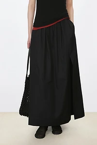 SUPIMA High-Density Pure Cotton Front-Slit Midi Skirt