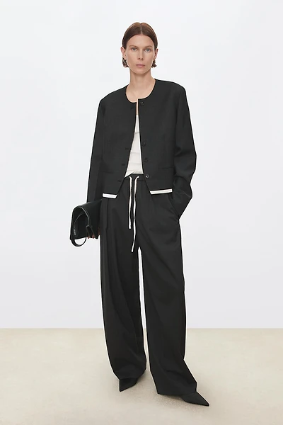 Tailored Stretch Wool Collarless Blazer
