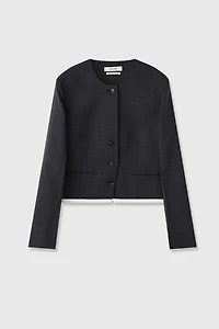 Tailored Stretch Wool Collarless Blazer