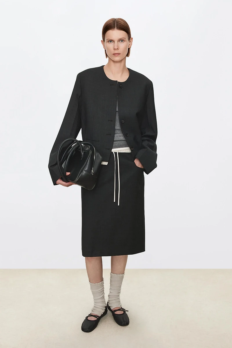 Tailored Stretch Wool Paneled Pencil Skirt