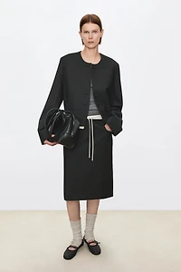 Tailored Stretch Wool Paneled Pencil Skirt