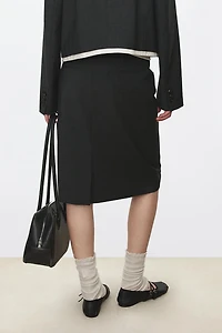 Tailored Stretch Wool Paneled Pencil Skirt