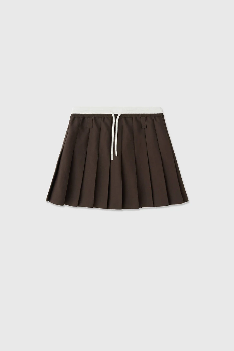 Tennis Style Contrast Pleated Mini Skirt