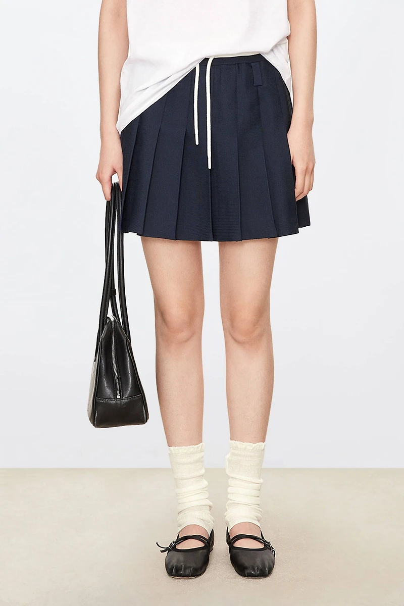 Tennis Style Contrast Pleated Mini Skirt