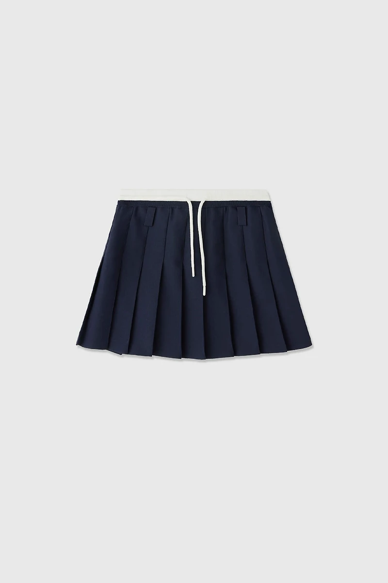Tennis Style Contrast Pleated Mini Skirt