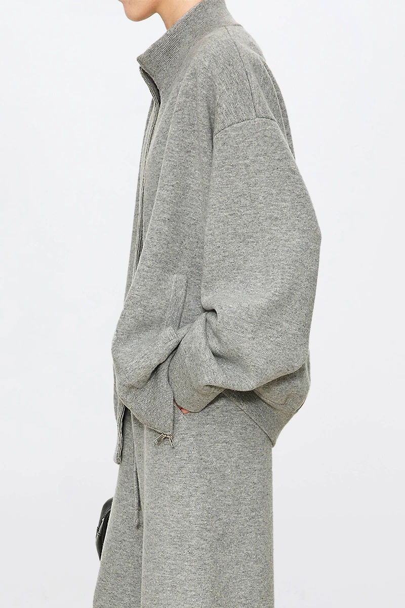 Thickened Double-Faced Cashmere Stand-Collar Zip Cardigan