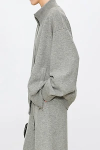 Thickened Double-Faced Cashmere Stand-Collar Zip Cardigan