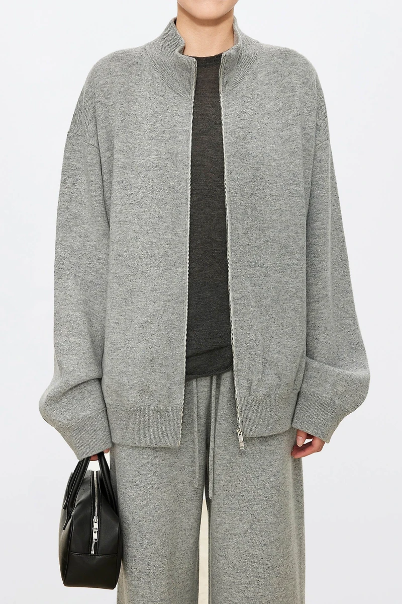 Thickened Double-Faced Cashmere Stand-Collar Zip Cardigan