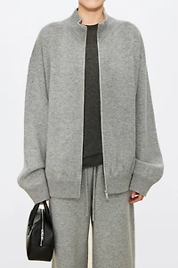 Thickened Double-Faced Cashmere Stand-Collar Zip Cardigan