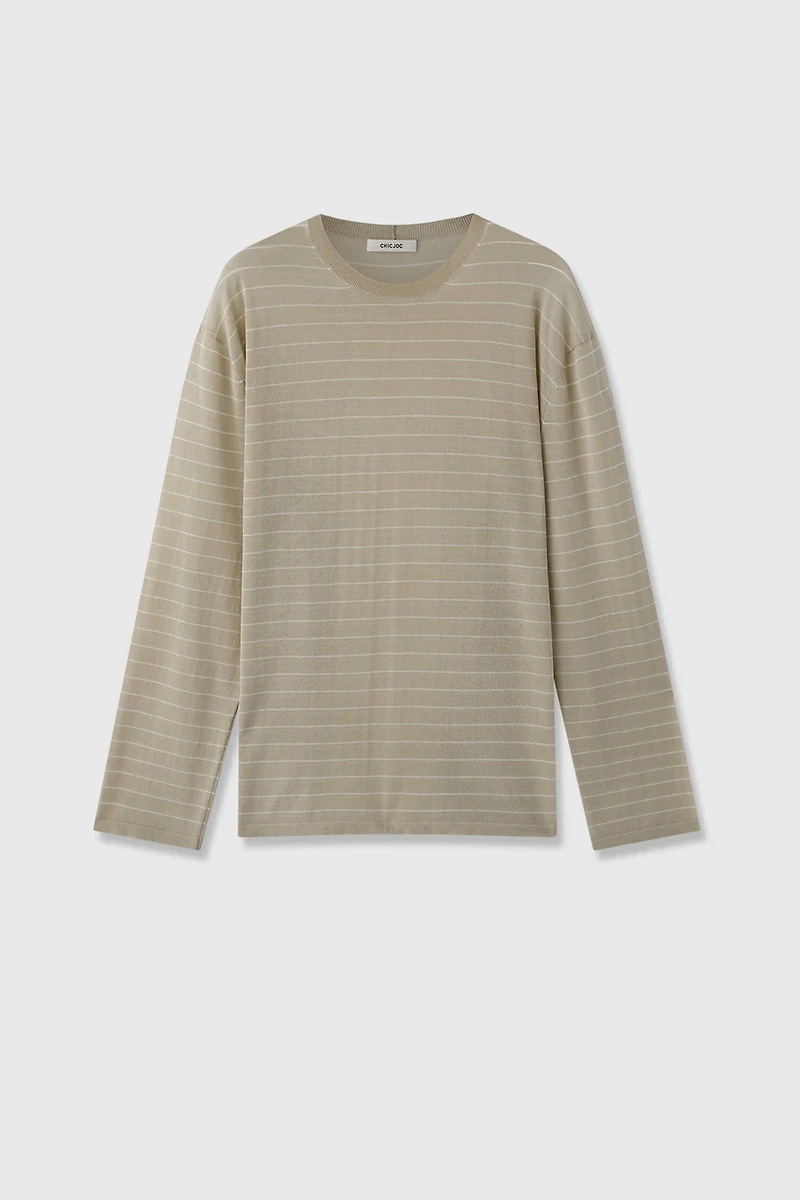 Triacetate-Cotton Striped Long-Sleeve Tee